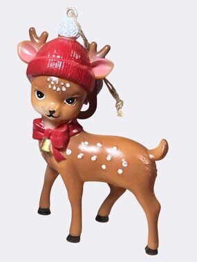 Holiday Time Red Hat Reindeer Ornament For Christmas Tree
